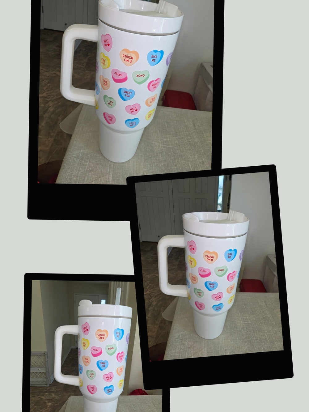 YNS Generic White Travel Tumbler with Multicolor Conversation Heart Print